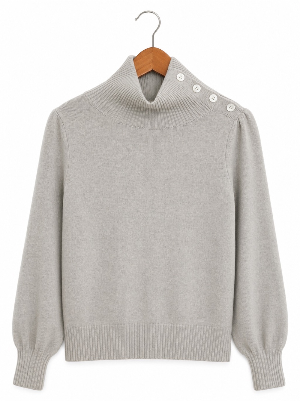 CO‎ Mock Neck Button Shoulder Wool Cashmere Sweater Oatmeal Beige XS